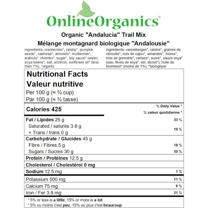 Organic "Andalucia" Trail Mix Nutritional Facts