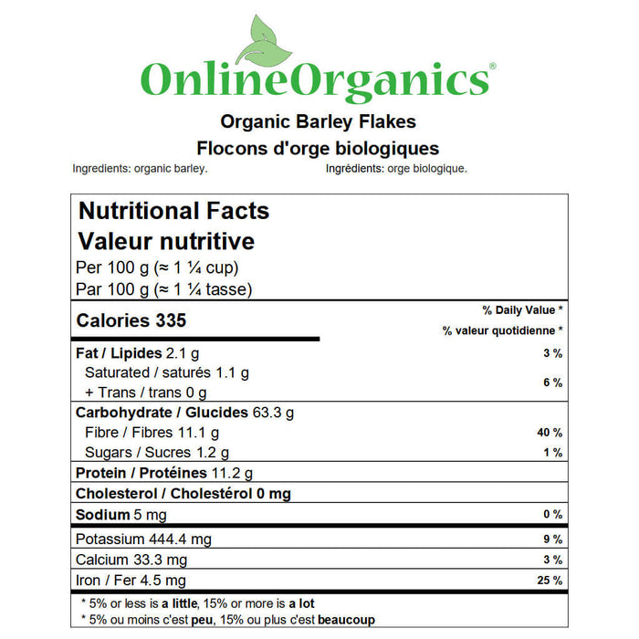 Organic Barley Flakes Nutritional Facts
