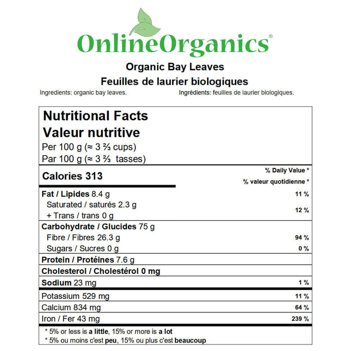 Organic Bay Leaves Nutritional Facts