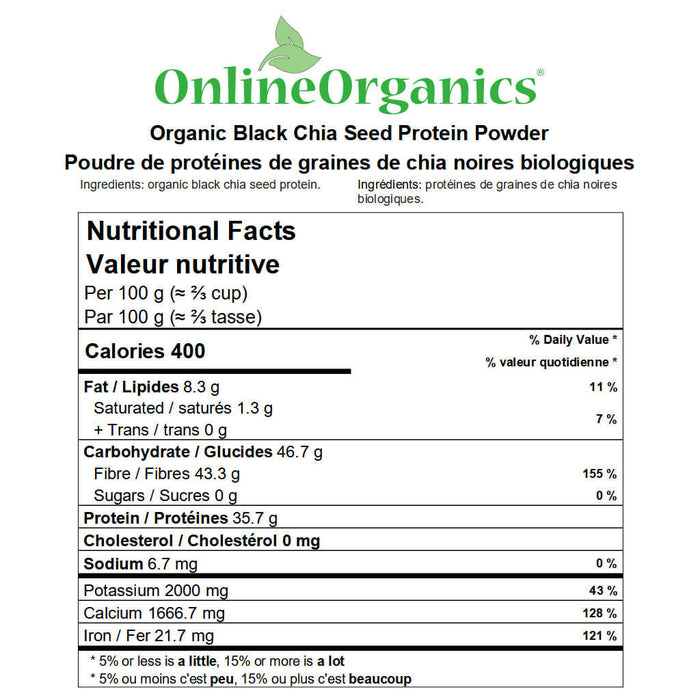 Organic Black Chia Seed Protein Powder 35% Nutritional Facts