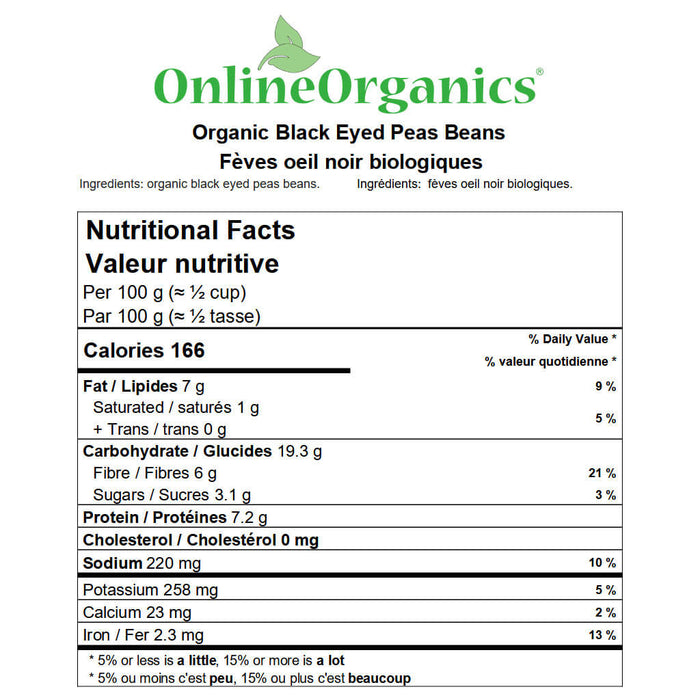 Organic Black Eyed Peas Beans Nutritional Facts