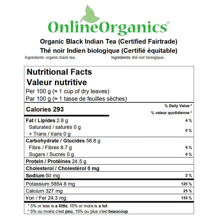 Organic Black Indian Tea Nutritional Facts