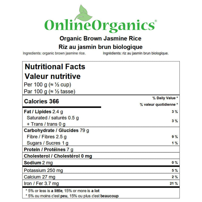 Organic Brown Jasmine Rice Nutritional Facts