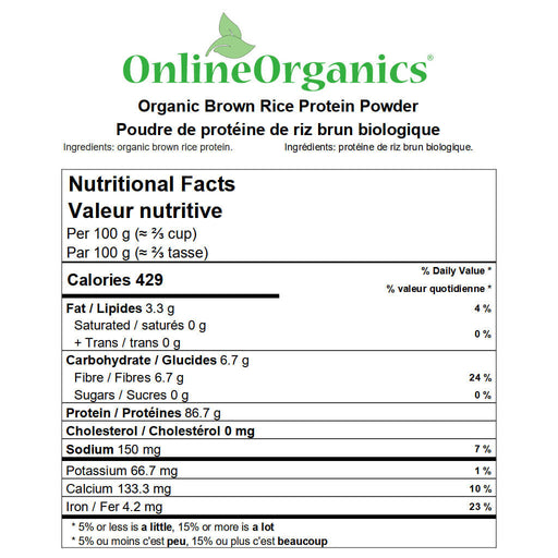 Organic Brown Rice Protein Powder 80% Nutritional Facts