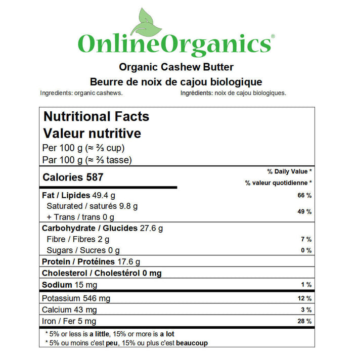 Organic Cashew Butter Nutritional Facts