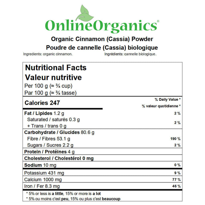 Organic Cinnamon (Cassia) Powder Nutritional Facts
