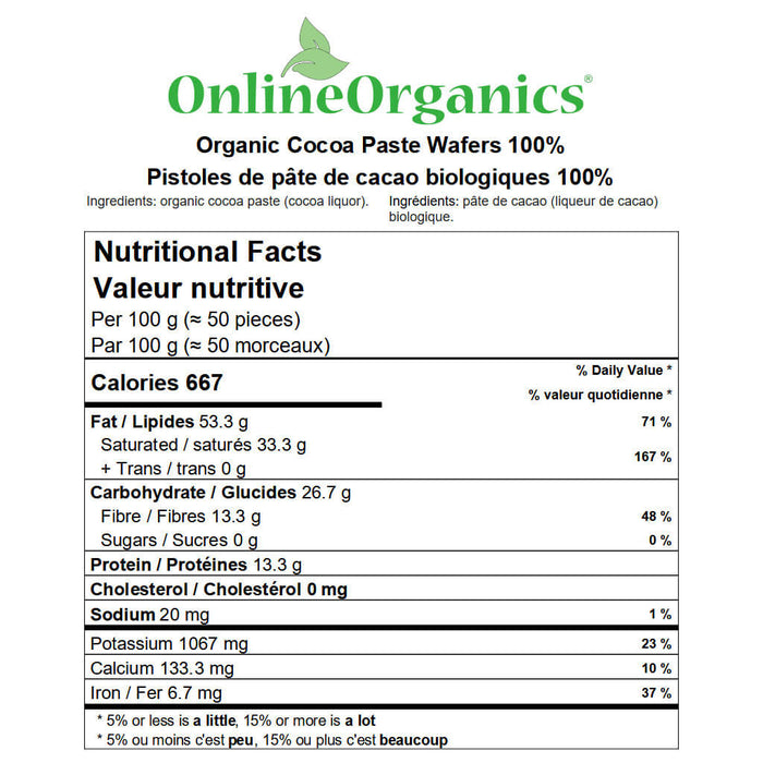 Organic Cocoa Paste Wafers 100% Nutritional Facts
