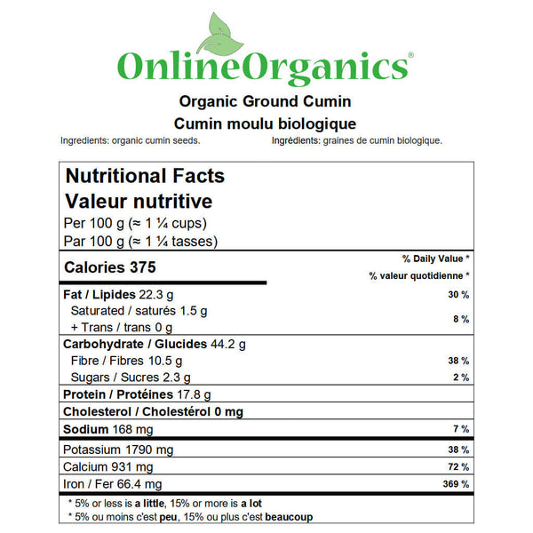 Organic Cumin Powder Nutritional Facts
