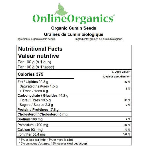Organic Cumin Seed Whole Nutritional Facts