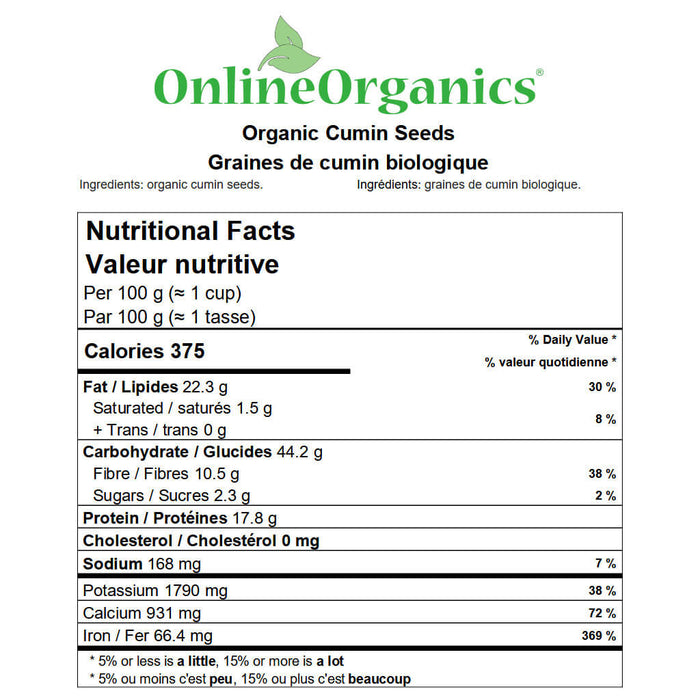 Organic Cumin Seed Whole Nutritional Facts