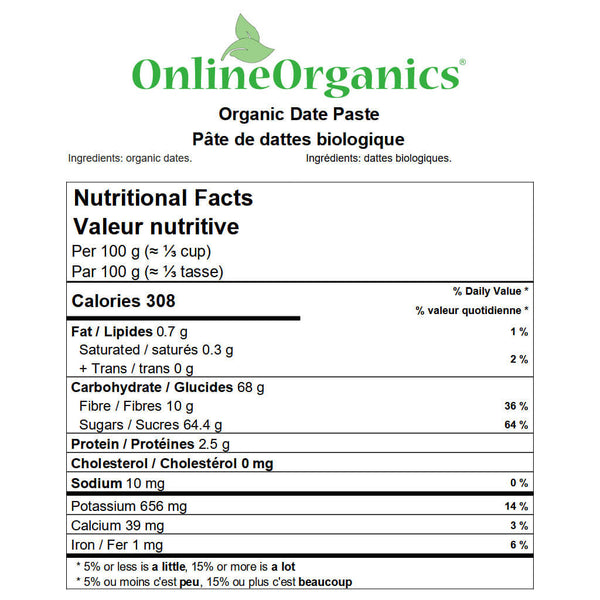 Organic Date Paste Nutritional Facts
