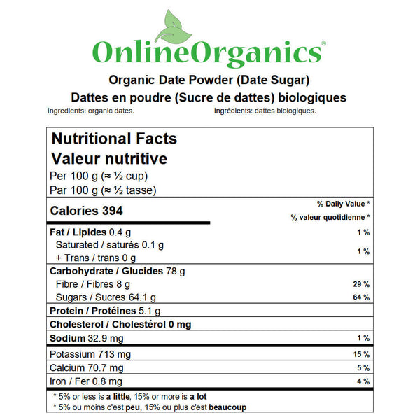 Organic Date Powder Sugar Nutritional Facts