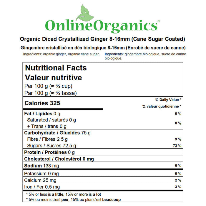 Organic Diced Crystallized Ginger (Cane Sugar Coated) Nutritional Facts