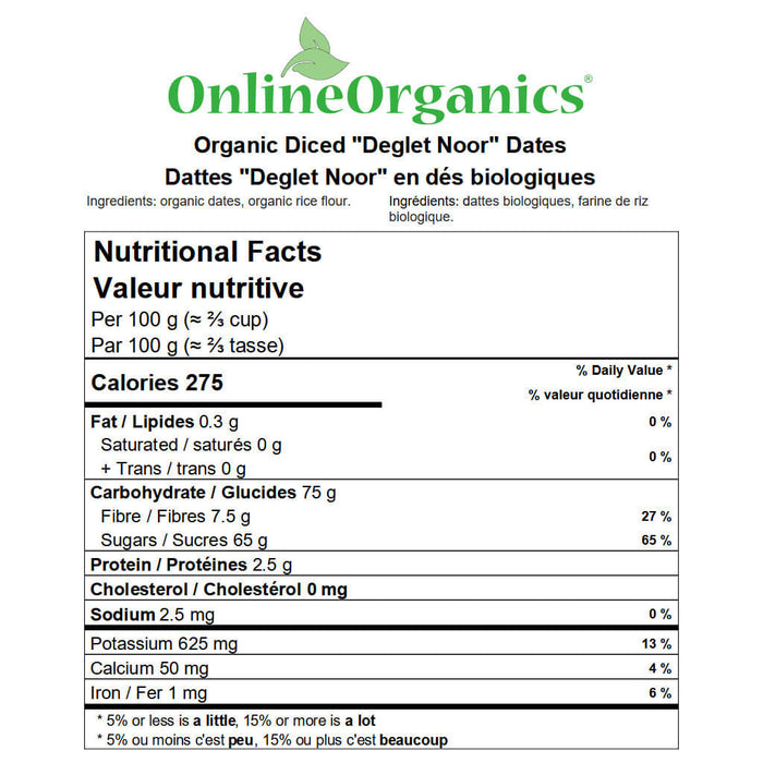 Organic Diced "Deglet Noor" Dates Nutritional Facts