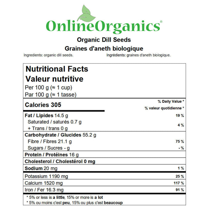 Organic Dill Seed Whole Nutritional Facts