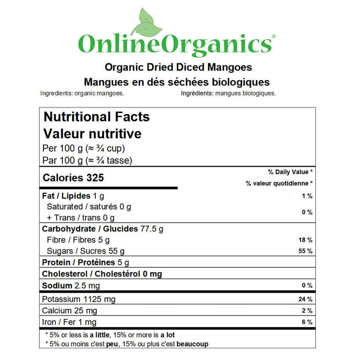 Organic Dried Diced Mangos Nutritional Facts
