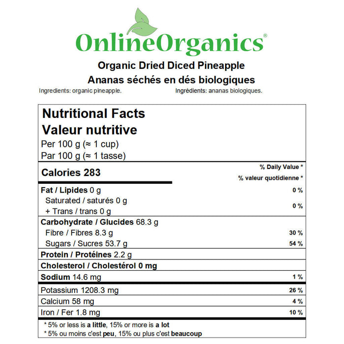 Organic Dried Diced Pineapple Nutritional Facts