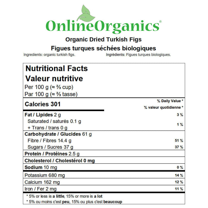Organic Dried Turkish Figs Nutritional Facts