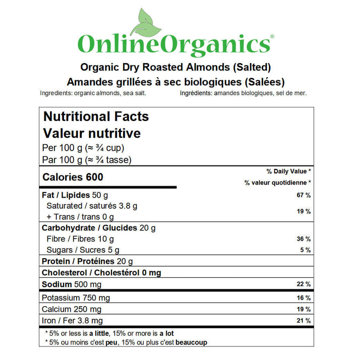 Organic Dry Roasted Almonds (Salted) Nutritional Facts