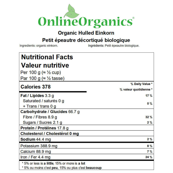 Organic Hulled Einkorn Nutritional Facts