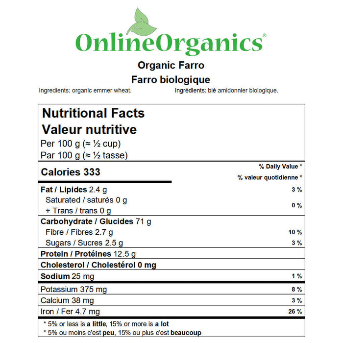 Organic Farro Nutritional Facts