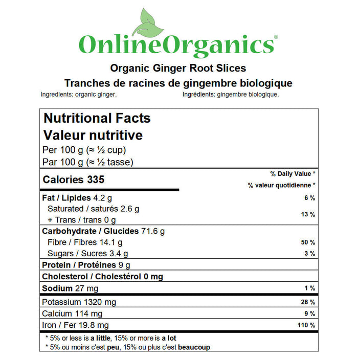 Organic Ginger Root Slices Nutritional Facts