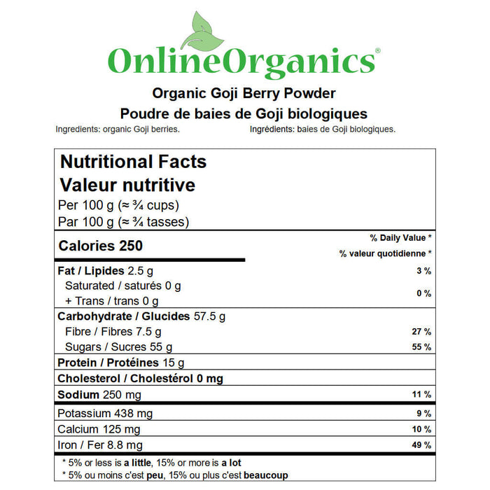 Organic Goji Berry Powder Nutritional Facts