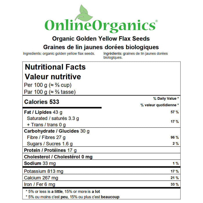 Organic Golden Yellow Flax Seeds Nutritional Facts