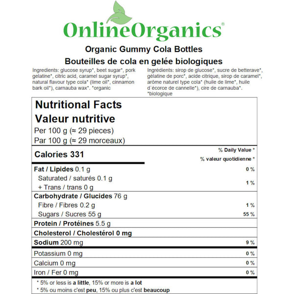 Organic Gummy Cola Bottles Nutritional Facts