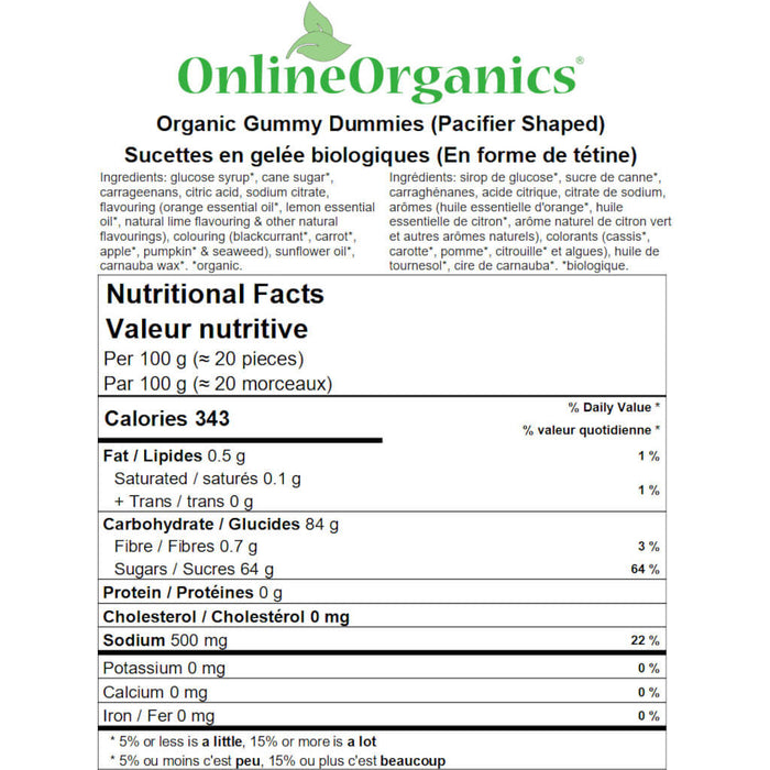 Organic Gummy Dummies (Pacifier Shaped) Nutritional Facts