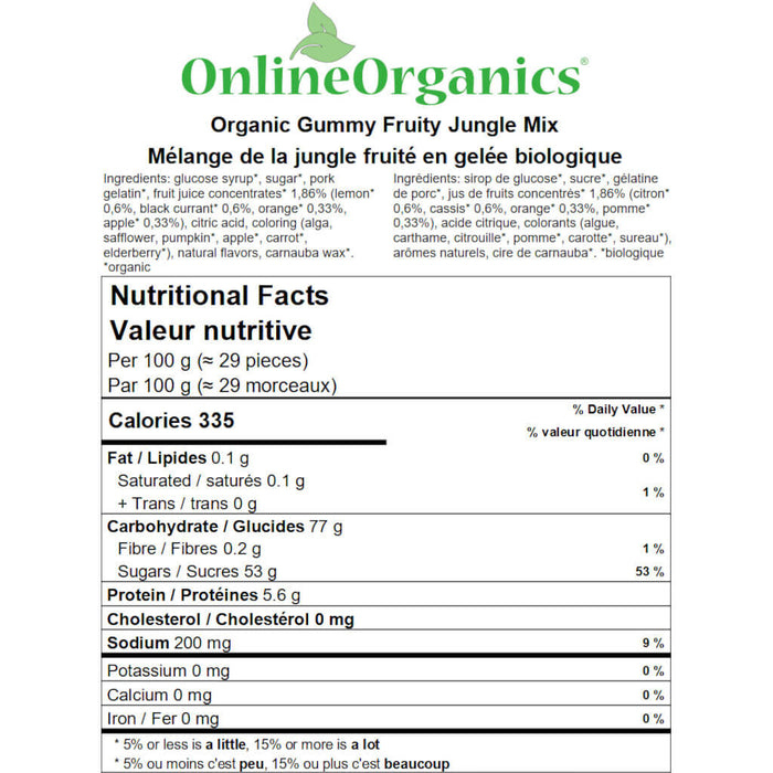 Organic Gummy Fruity Jungle Mix Nutritional Facts