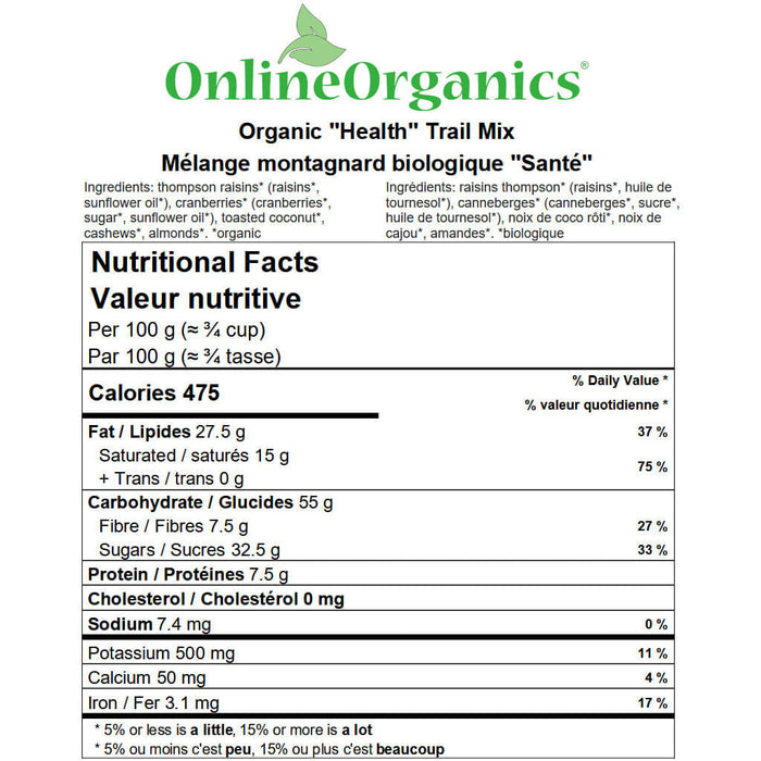 Organic ''Health'' Trail Mix Nutritional Facts