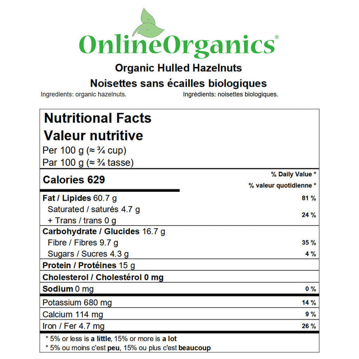 Organic Hulled Hazelnuts Nutritional Facts