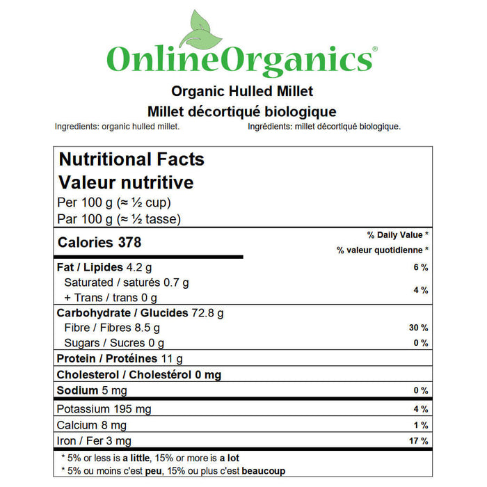 Organic Hulled Millet Nutritional Facts