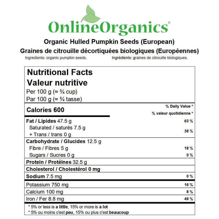 Organic Hulled Pumpkin Seeds (European) Nutritional Facts