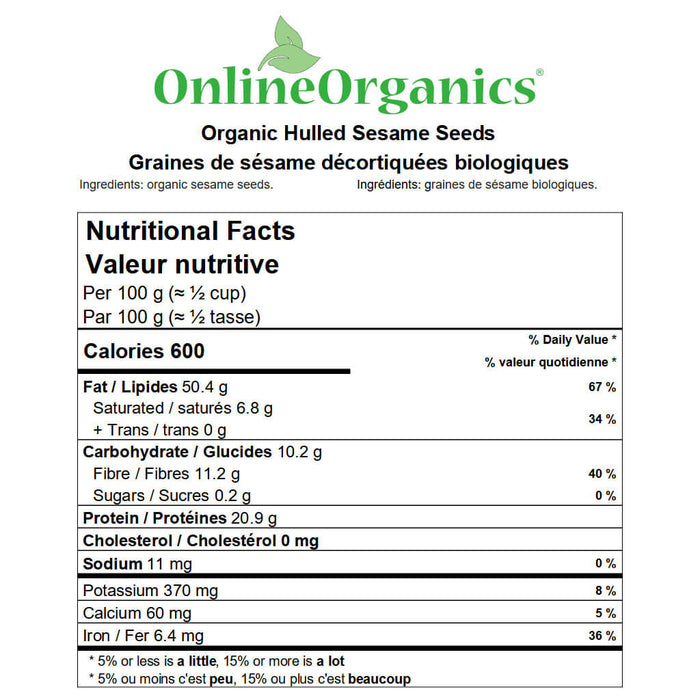 Organic Hulled Sesame Seeds Nutritional Facts