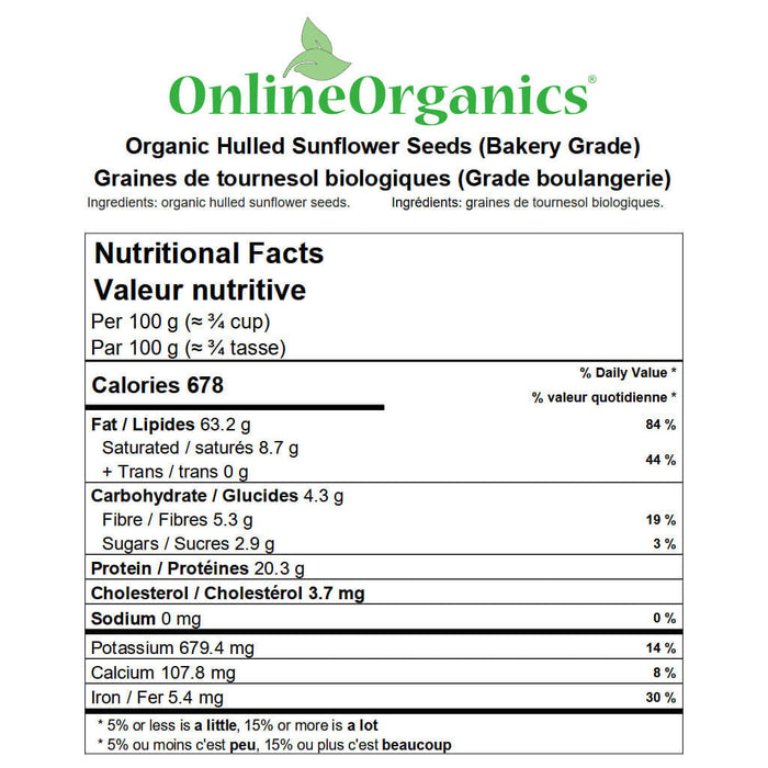 Organic Hulled Sunflower Seeds Nutritional Facts