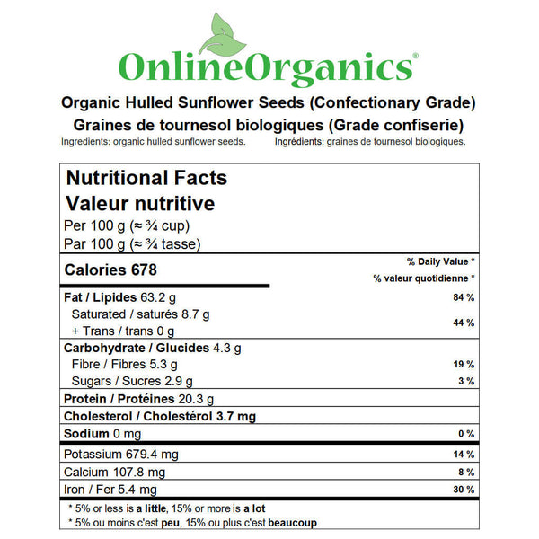 Organic Hulled Sunflower Seeds Nutritional Facts