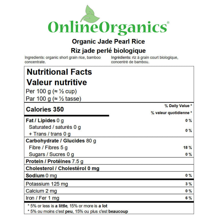 Organic Jade Pearl Rice Nutritional Facts