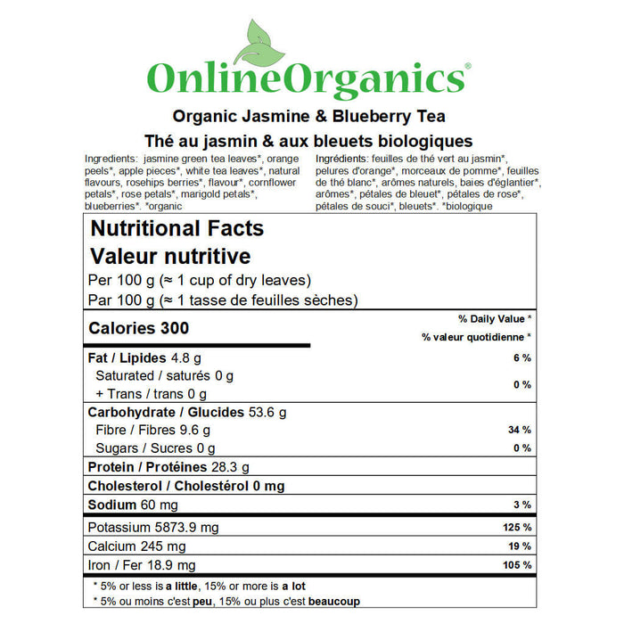 Organic Jasmine & Blueberry Tea Nutritional Facts