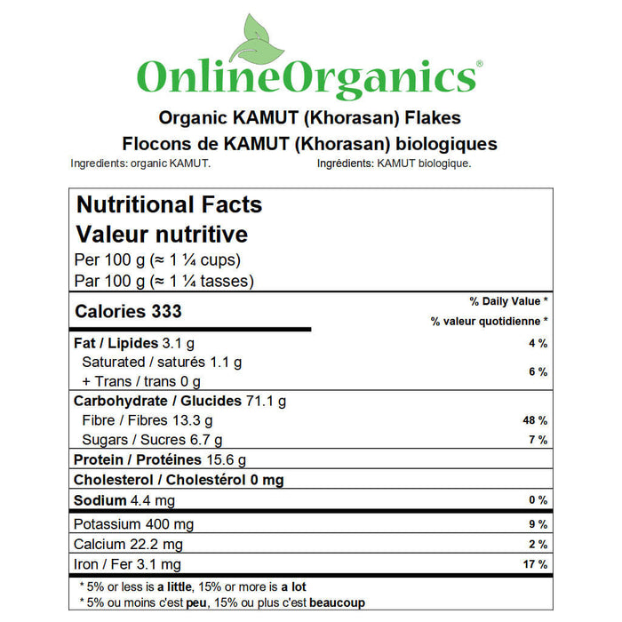 Organic Kamut (Khorasan) Flakes Nutritional Facts