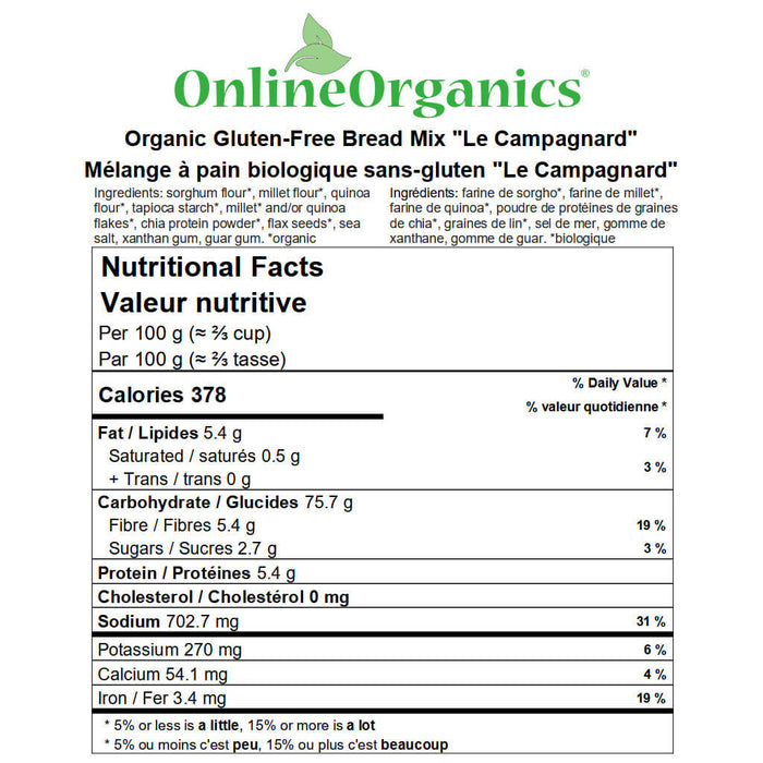 Organic Gluten-Free Bread Mix "Le Campagnard" Nutritional Facts