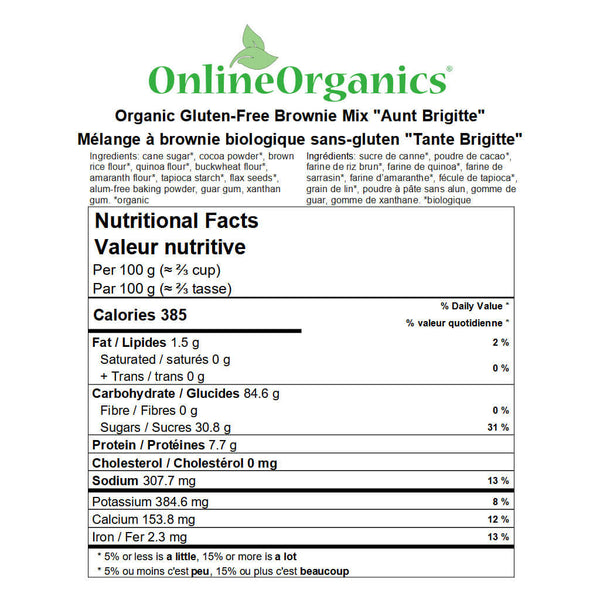 Organic Gluten-Free Brownie Mix "Aunt Brigitte" Nutritional Facts