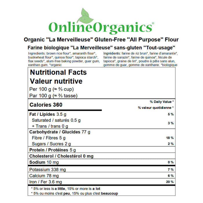 Organic ''La Merveilleuse'' Gluten-Free ''All Purpose'' Flour Nutritional Facts