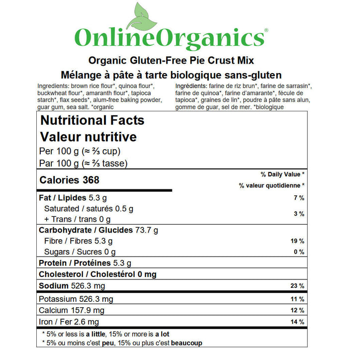 Organic Gluten-Free Pie Crust Mix Nutritional Facts