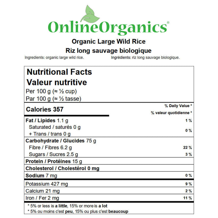 Organic Large Wild Rice Nutritional Facts