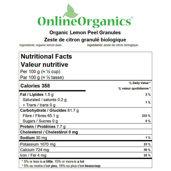 Organic Lemon Peel Granules Nutritional Facts