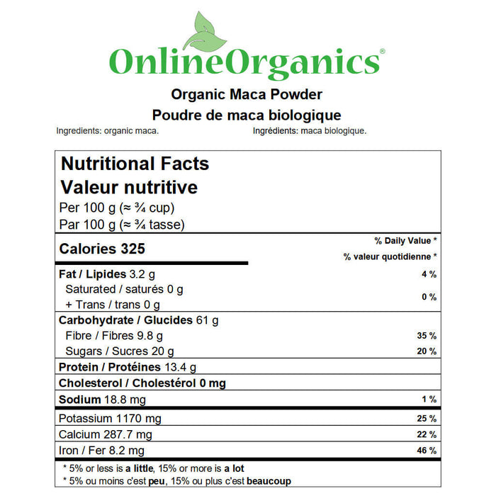 Organic Maca Powder Nutritional Facts