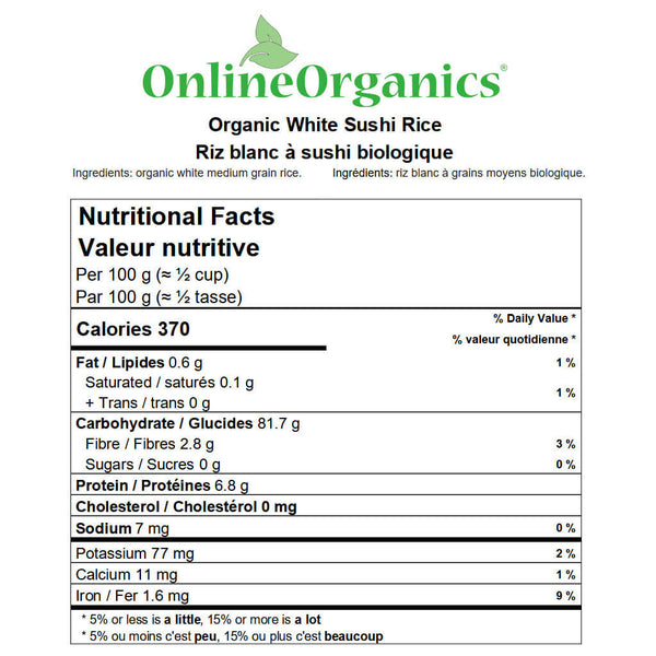 Organic Medium Grain Sushi Rice Nutritional Facts