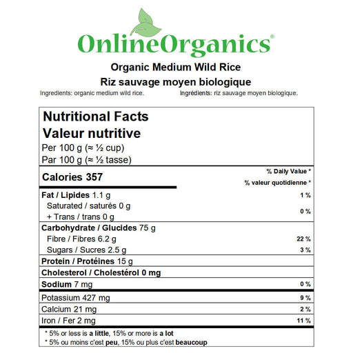 Organic Medium Wild Rice Nutritional Facts
